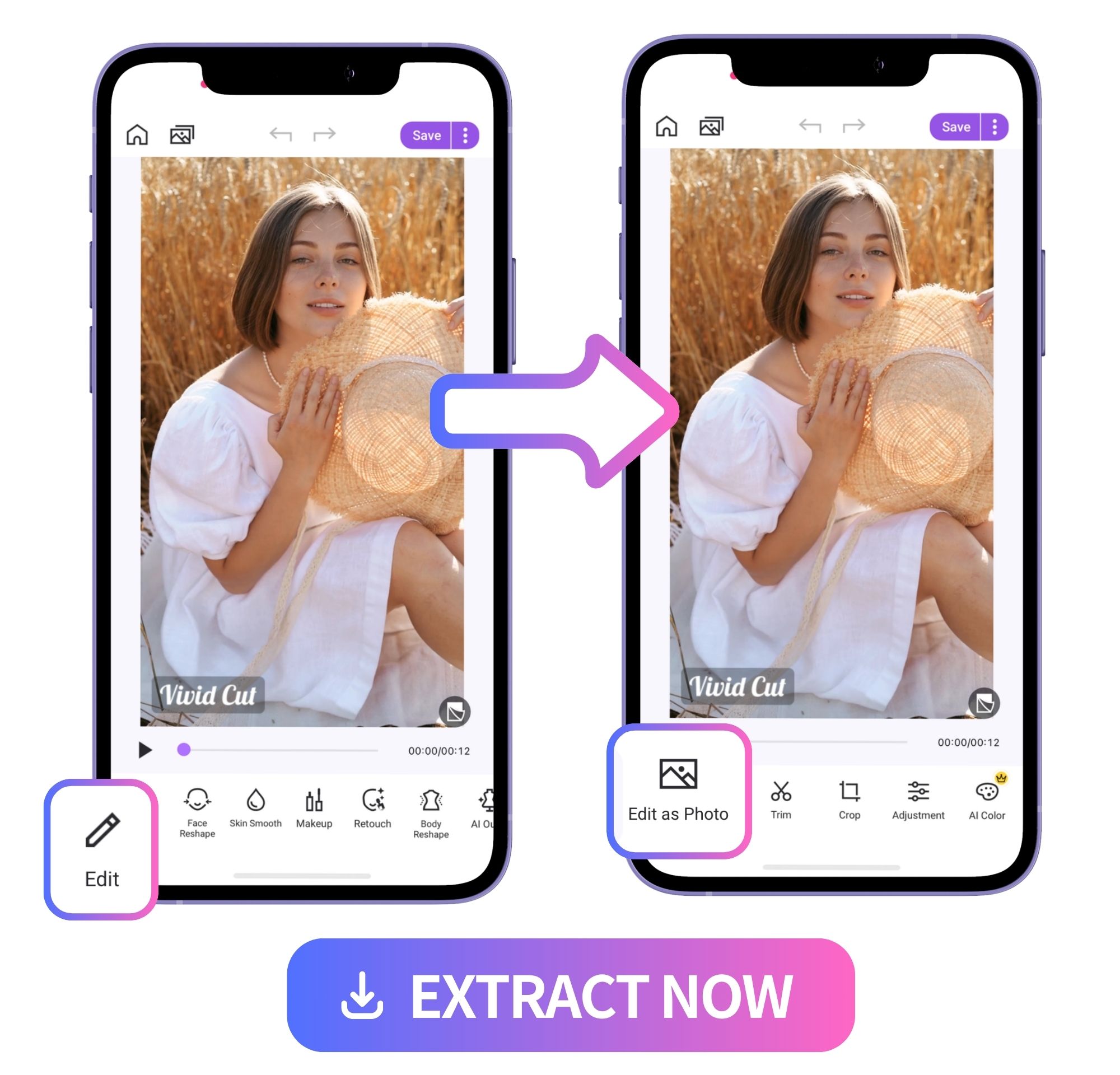 extract a frame from a video with Vivid Glam's Edit as Photo feature